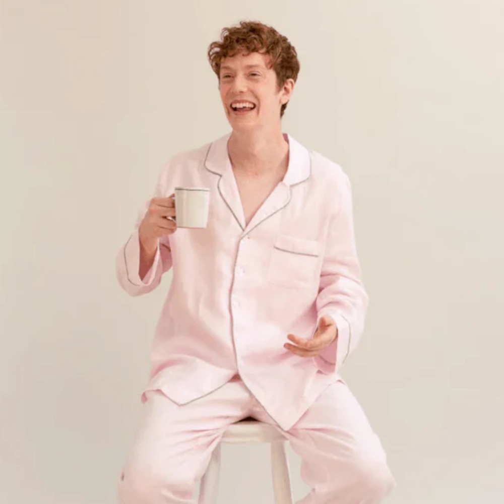 Piglet in bed pink linen pajama top